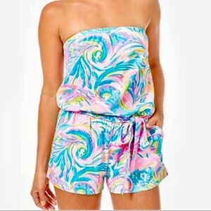 Lilly Pulitzer Pink Blue Green Swirl Strapless Romper Shorts